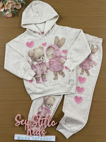 Conjunto Infantil Cinti Inverno Calça e Moletom Flanelado Love