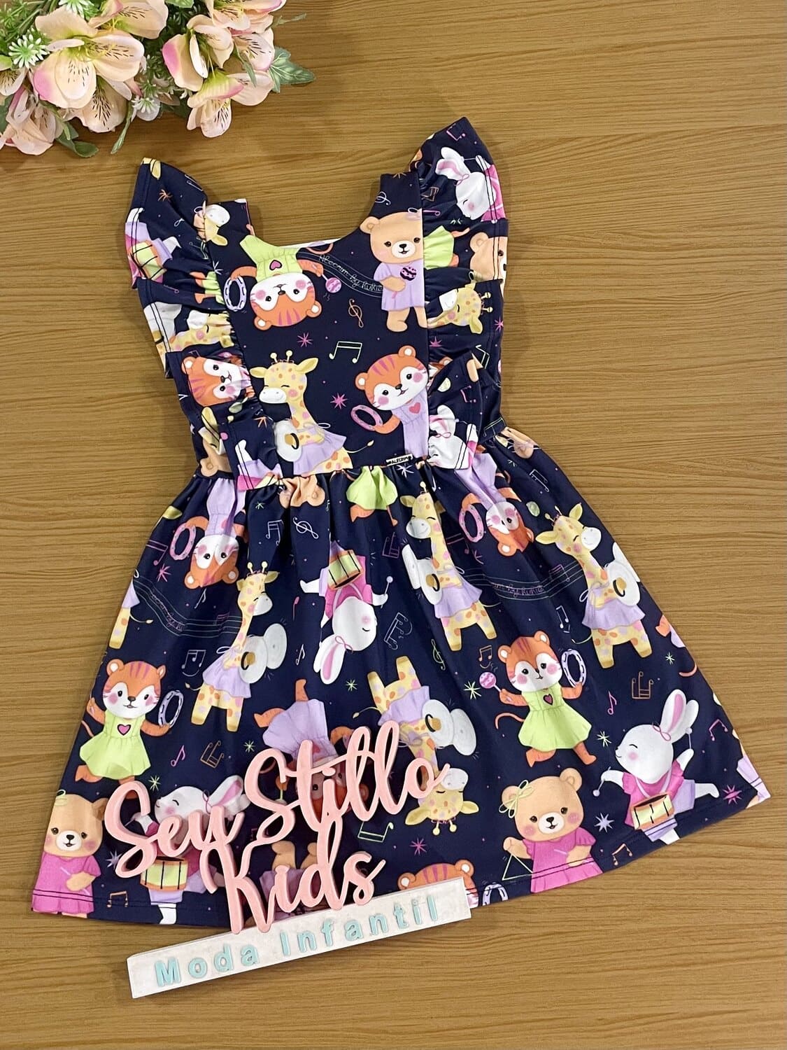 Vestido Infantil Kukie Alecrim Verão Azul Marinho Festa dos Animais
