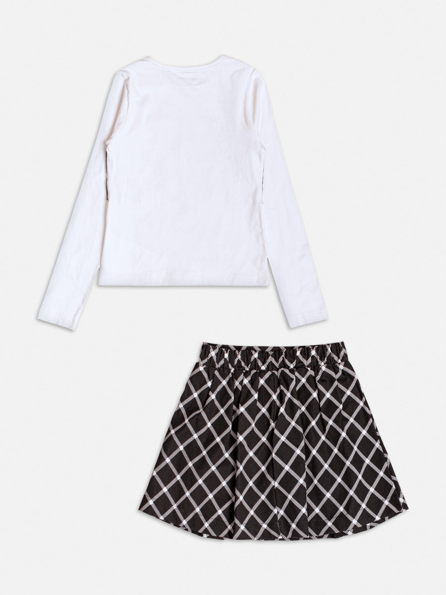 Conjunto infantil Momi Inverno Saia Preta Xadrez e Blusa Manga Longa