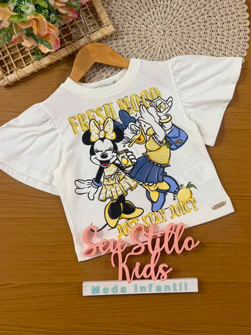 Blusa Infantil Menina Animê Branca Minnie e Daisy Fresh Mood Disney