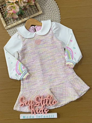 Vestido Infantil Kukiê Inverno Colorido Tweed