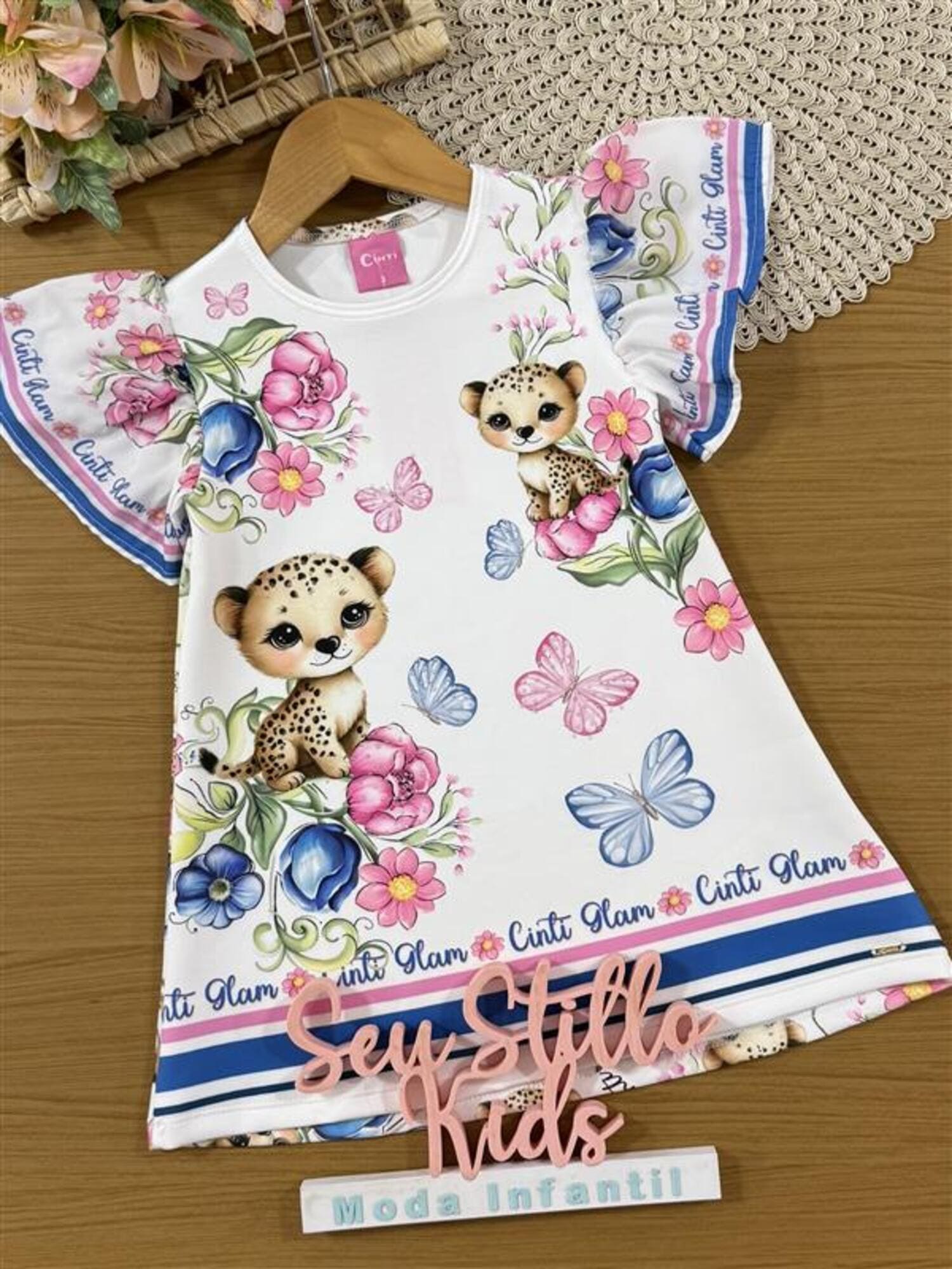 Vestido Infantil Cinti Verão Branco Oncinha Floral