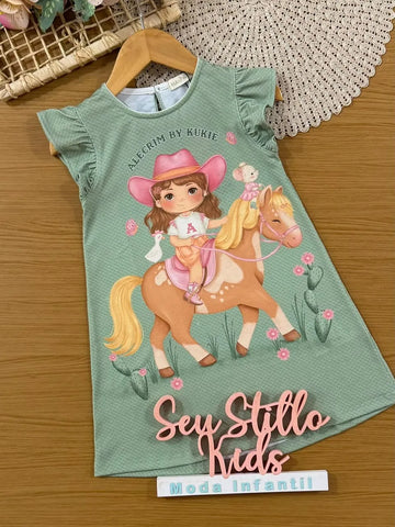 Vestido Infantil Kukiê Verão Verde Menininha Boiadeira