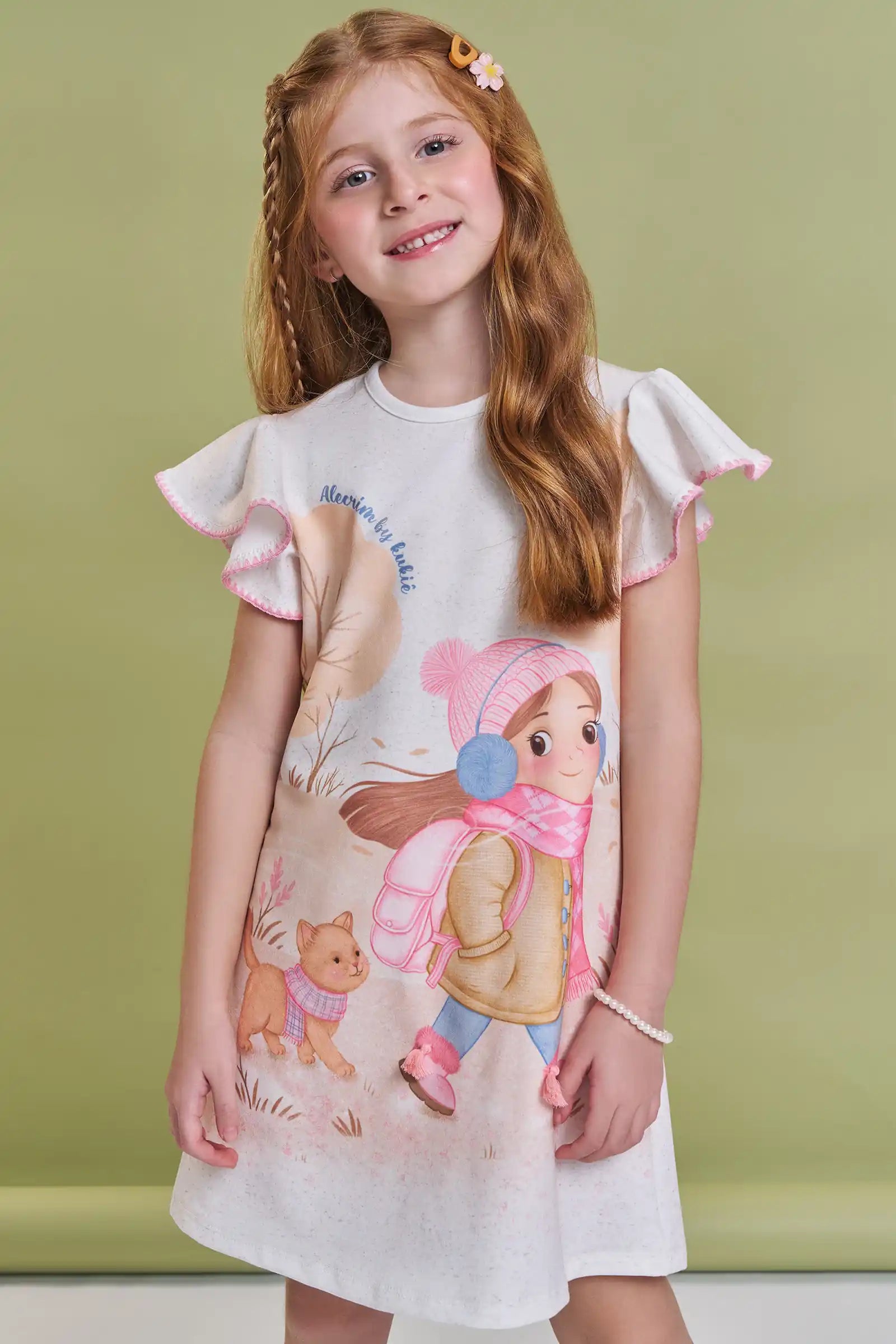 Vestido Infantil Kukiê Inverno Off White Menininha na Floresta