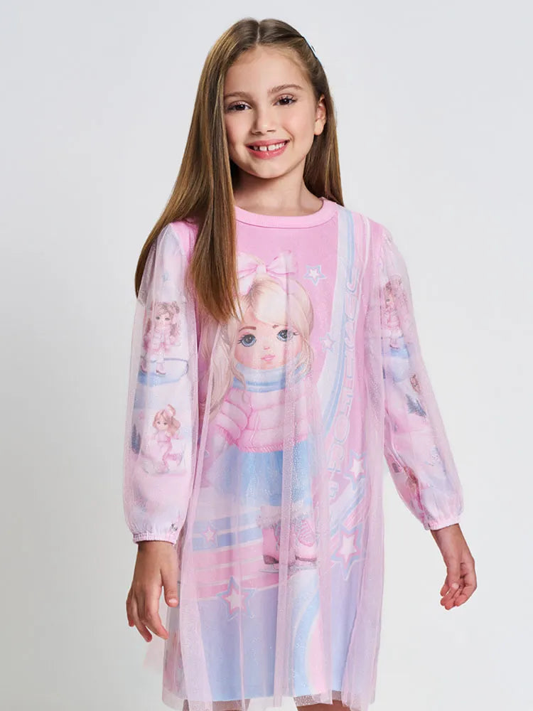 Vestido Infantil Cinti Inverno Manga Longa Tule Shine