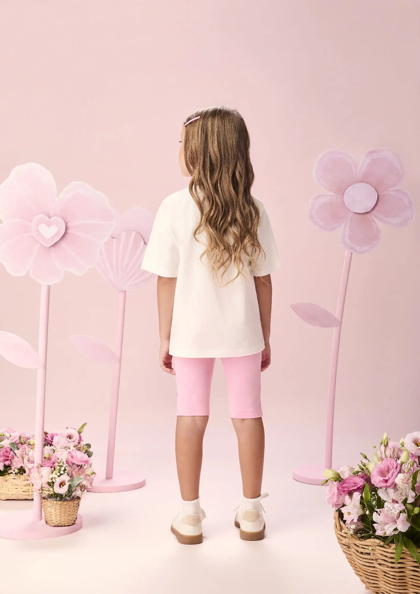 Conjunto Infantil Menina Momi com Shorts Ciclista Rosa e Blusa Branca Happiness