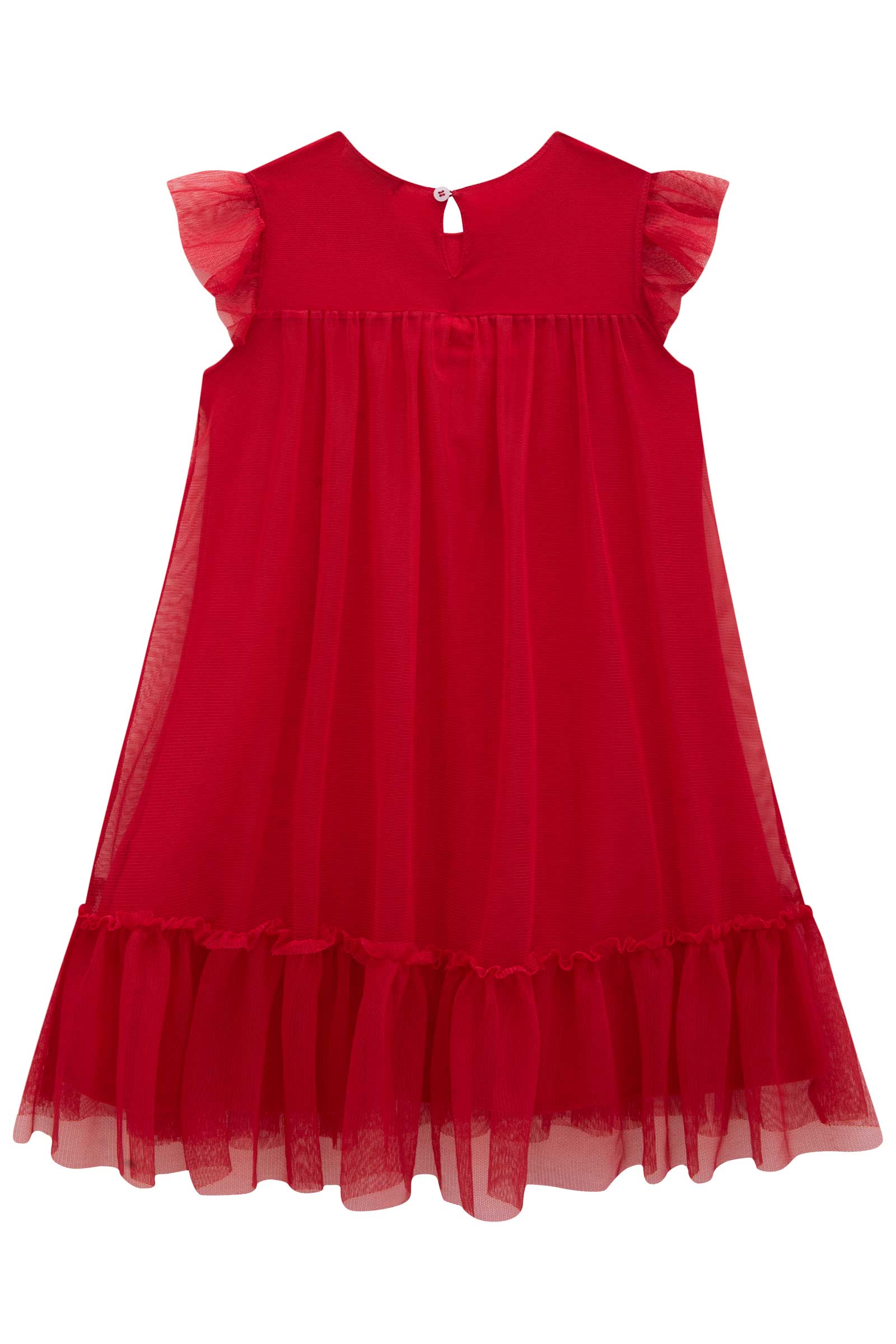 Vestido infantil Kukie Verão Vermelho Tule Lacinho