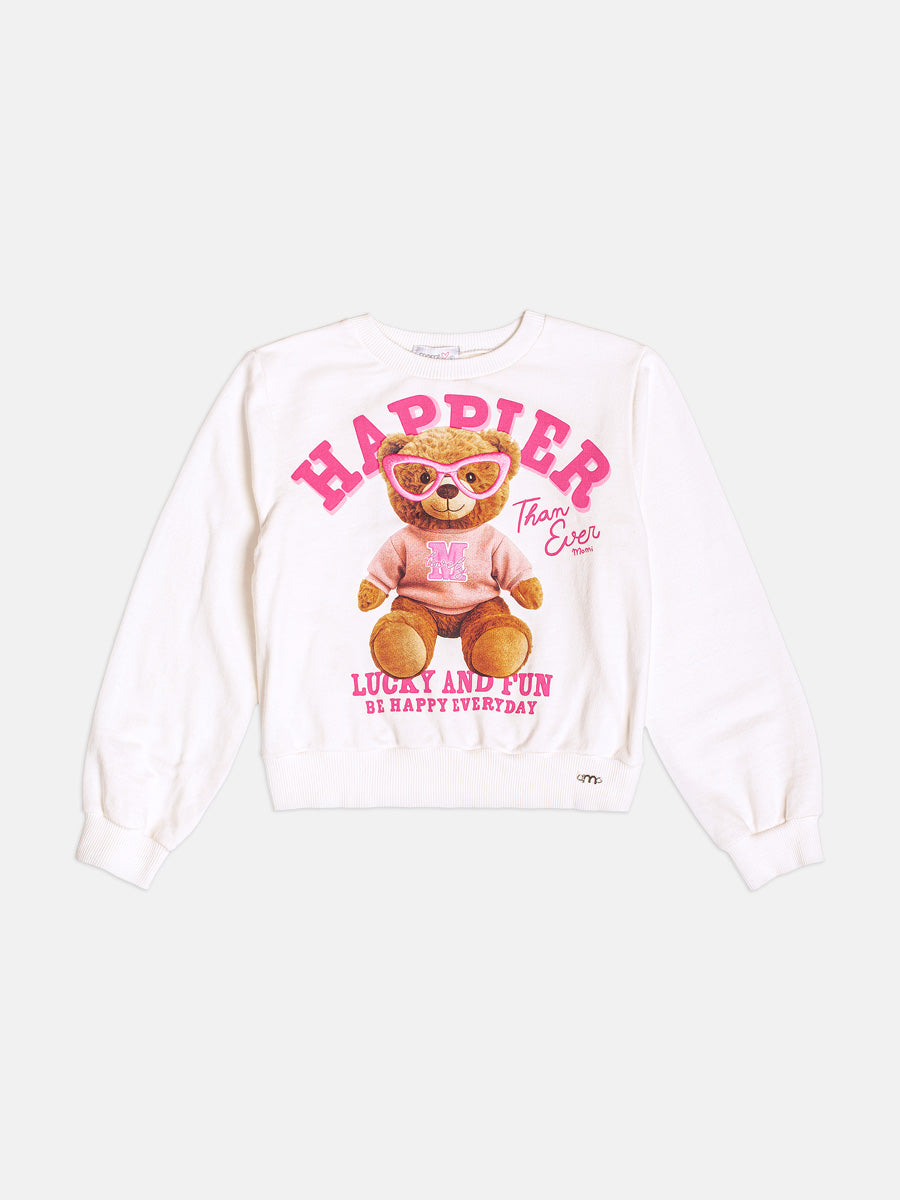 Moletom Infantil Momi Inverno Sem Flanela Branco Ursinha Happier