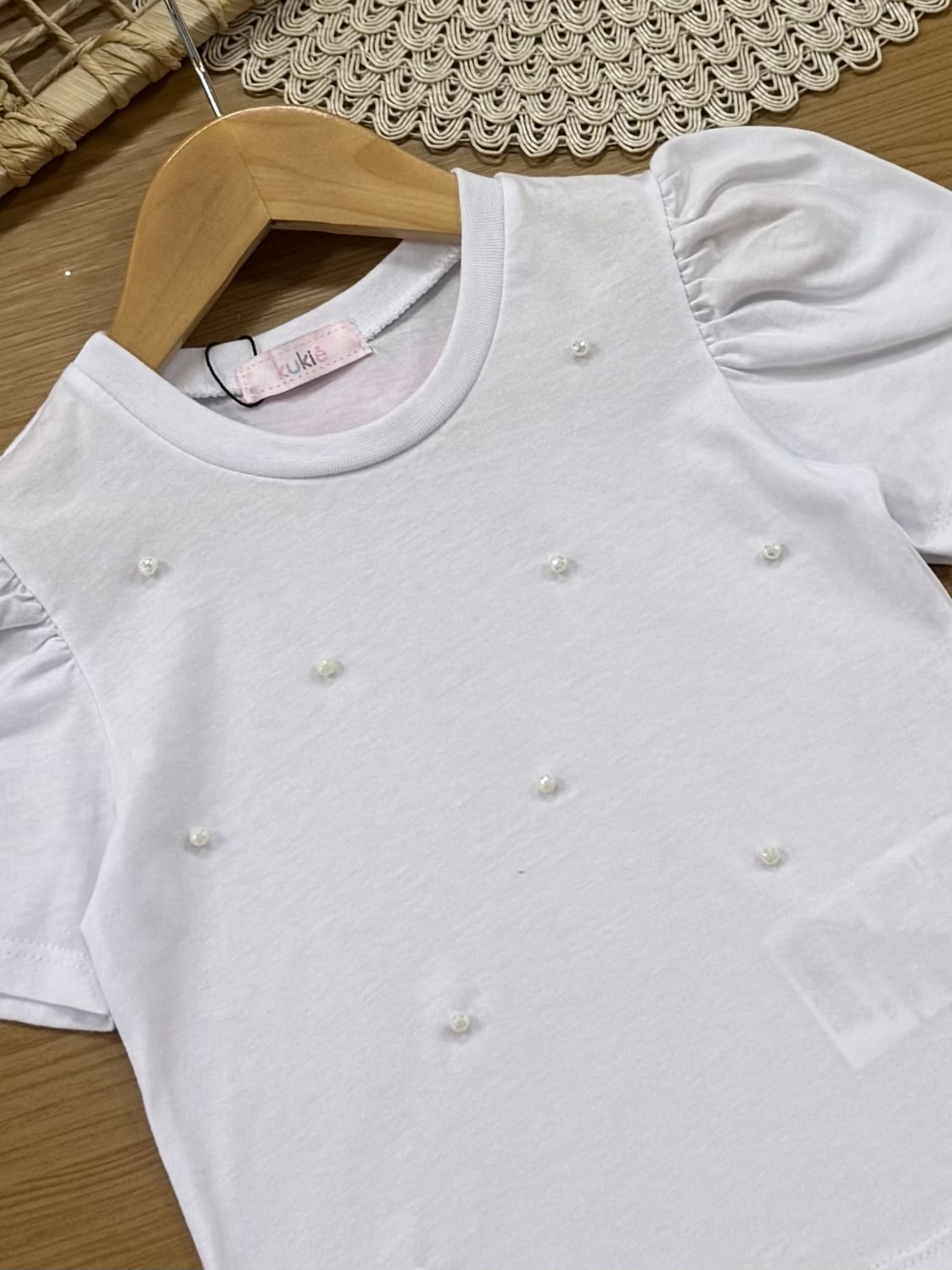 Blusa Infantil Kukiê Verão Branca com Bolinhas