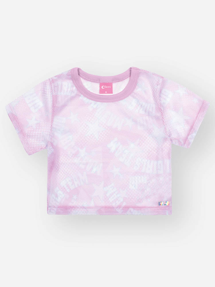 Conjunto Infantil Cinti Verão, Shorts e Sobreposição em Tela Lilás e Regata Branca