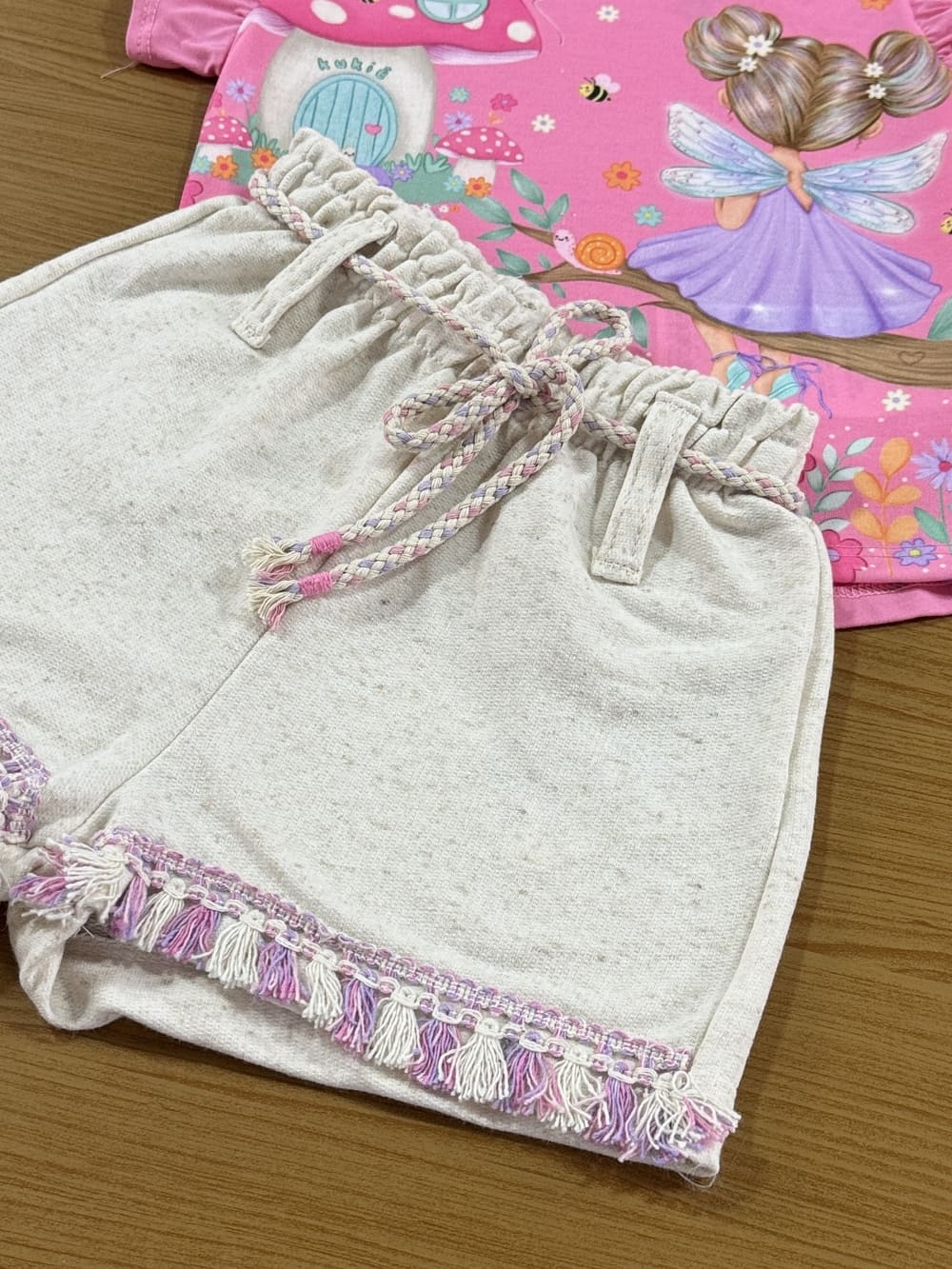 Conjunto Infantil Kukie Alecrim Verão Shorts e Blusa Rosa Fadinha