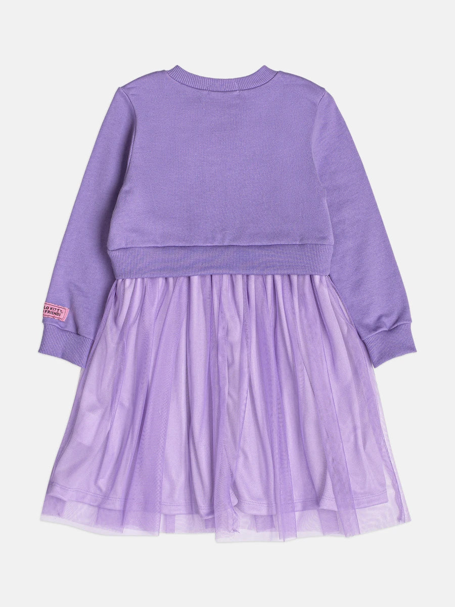 Vestido Infantil Momi Inverno Lilás com Tule Hello Kitty