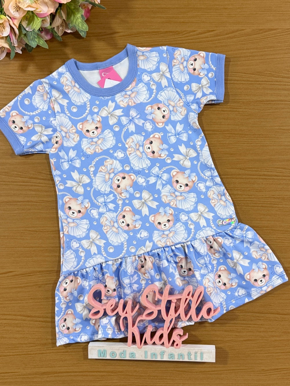 Vestido Infantil Cinti Verão Ursinhos Azul