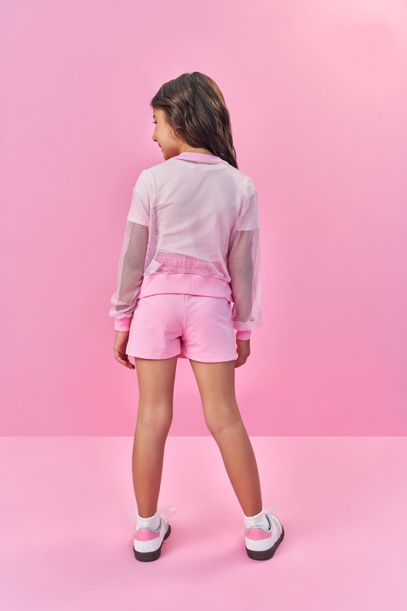 Conjunto Infantil Cinti Verão com Short-Saia, Blusa e Sobreposição em Tela Rosa Enjoy
