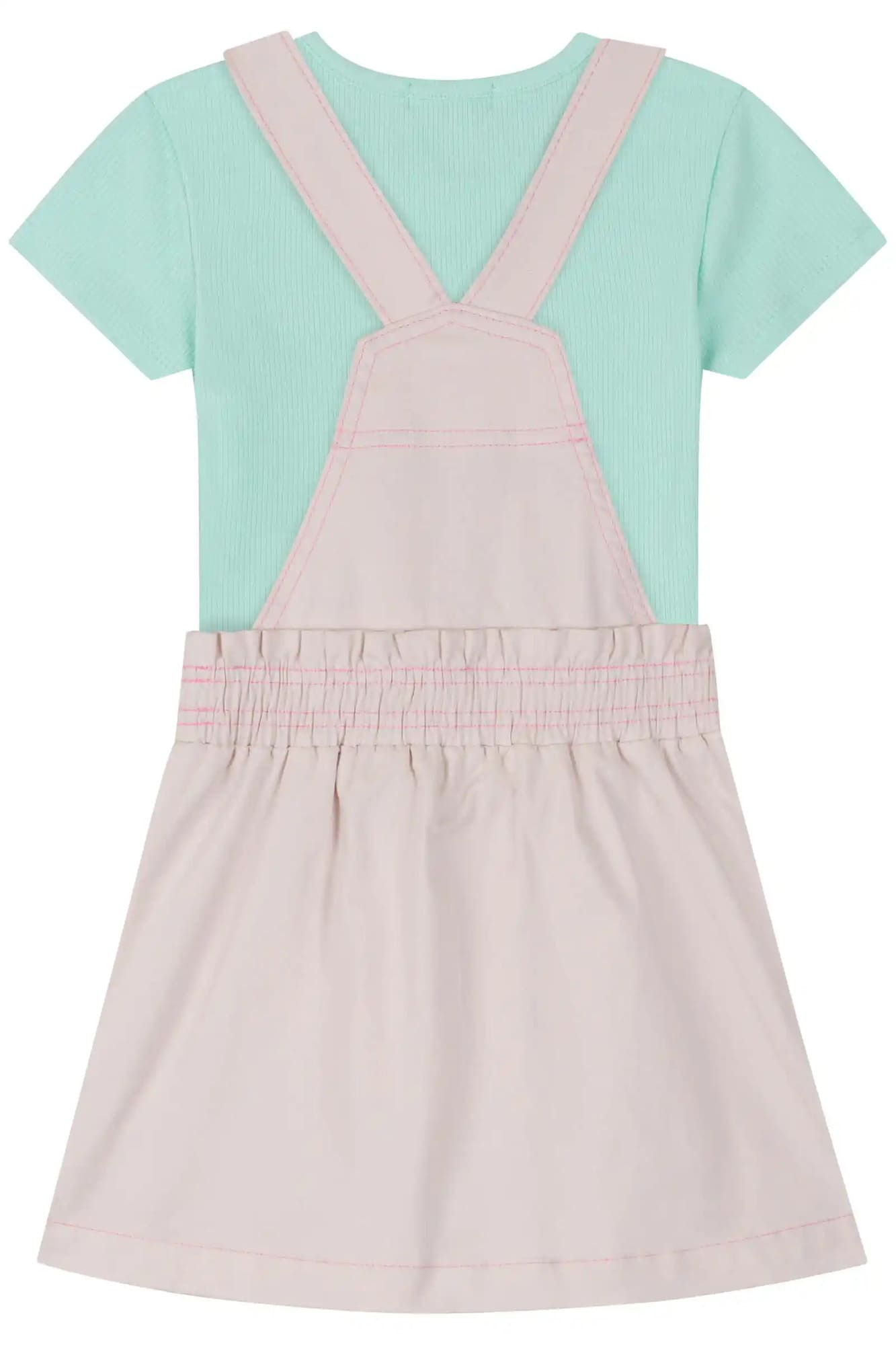 Salopete Infantil Kukiê Verão Off White Coração com Blusa Verde