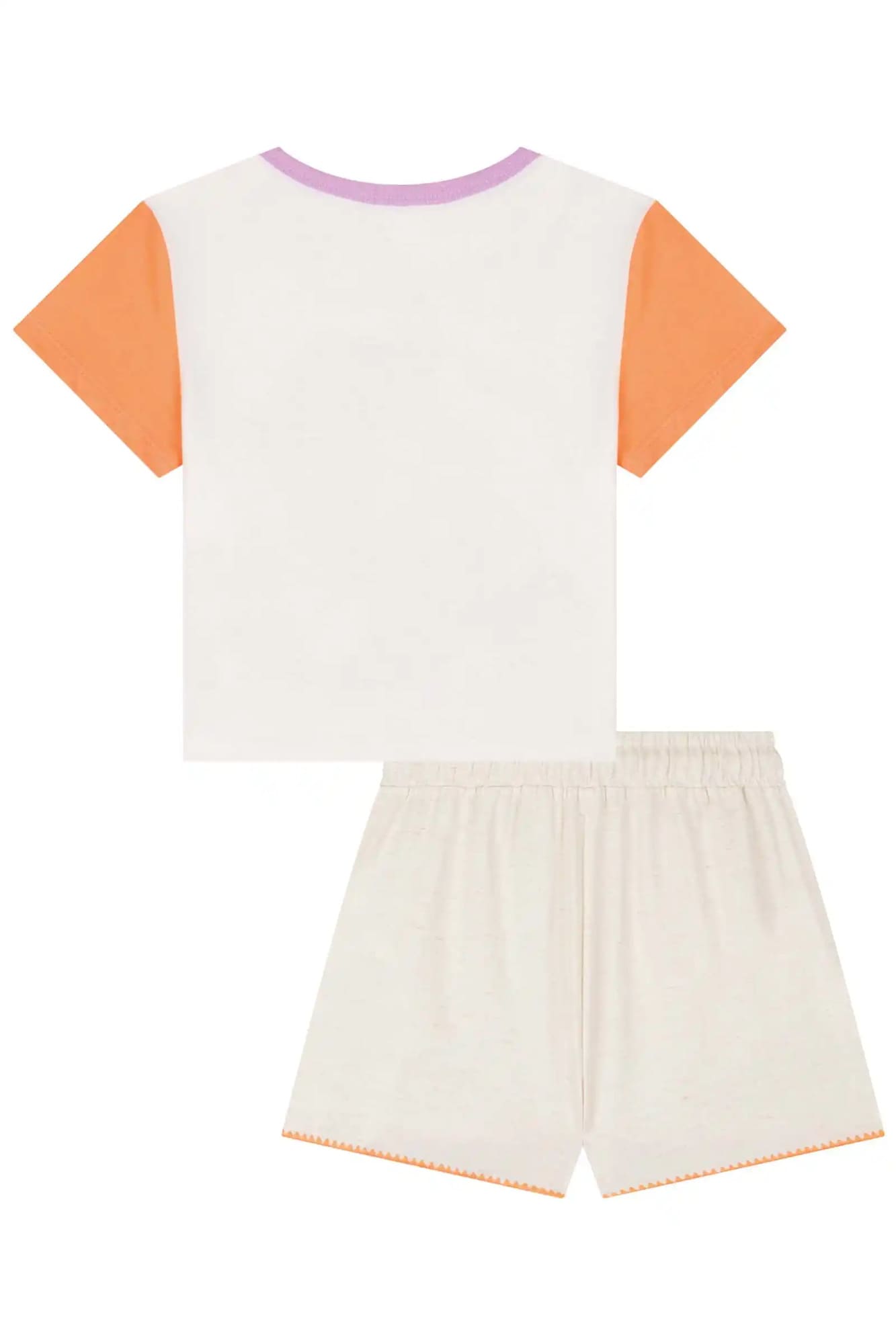 Conjunto Infantil Kukiê Verão com Shorts Bege e Blusa Branca Ursinha na Praia
