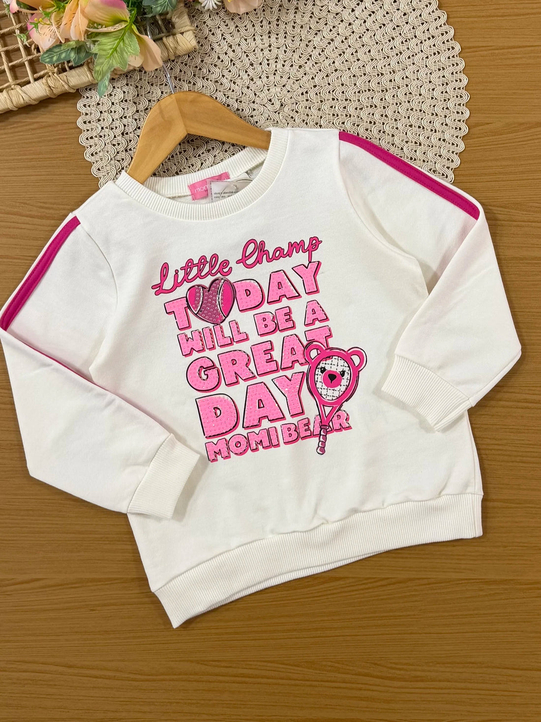 Conjunto Infantil Momi Inverno com Calça Legging Rosa e Moletom sem Flanela Little Champ