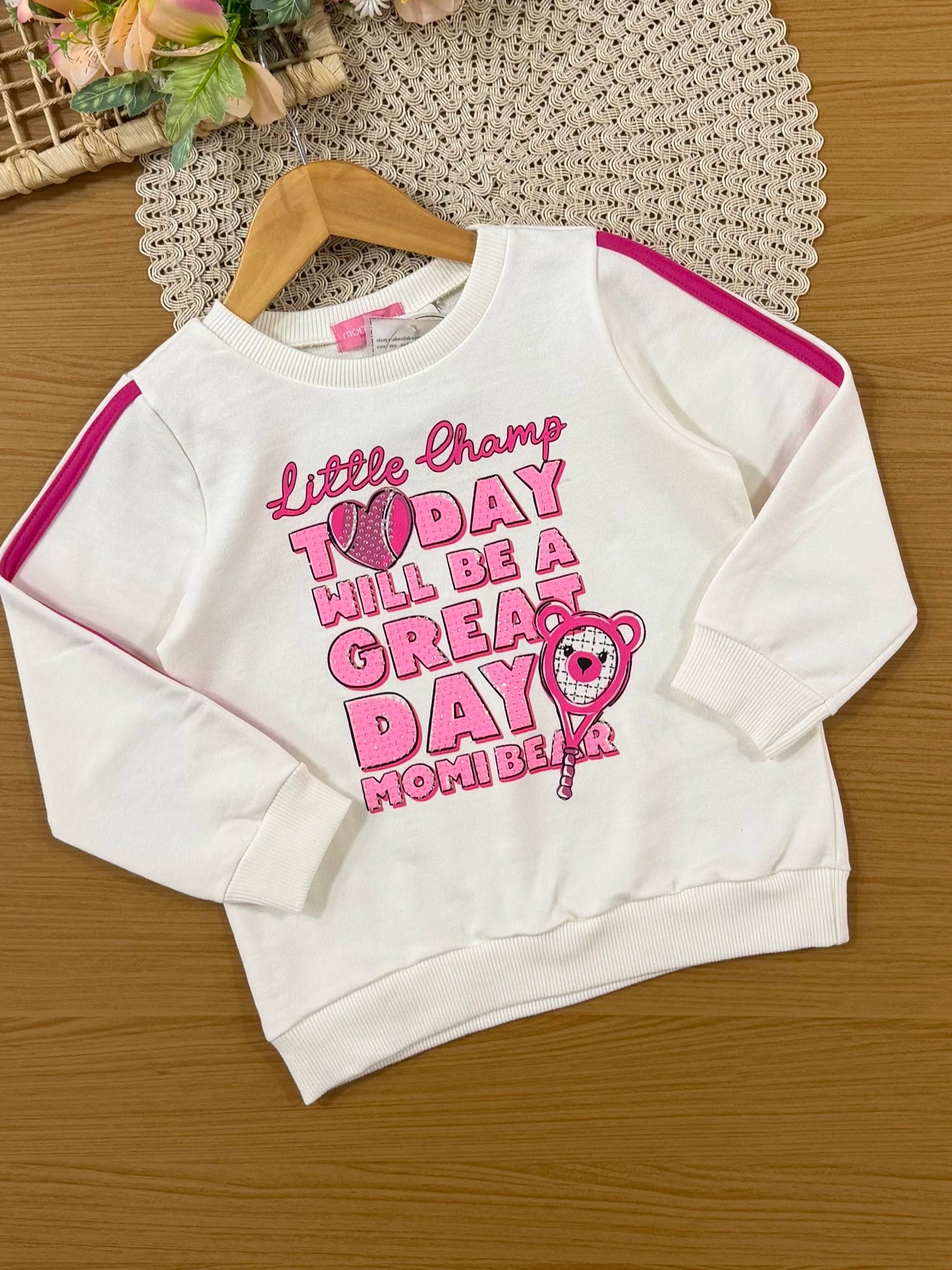 Conjunto Infantil Momi Inverno com Calça Legging Rosa e Moletom sem Flanela Little Champ