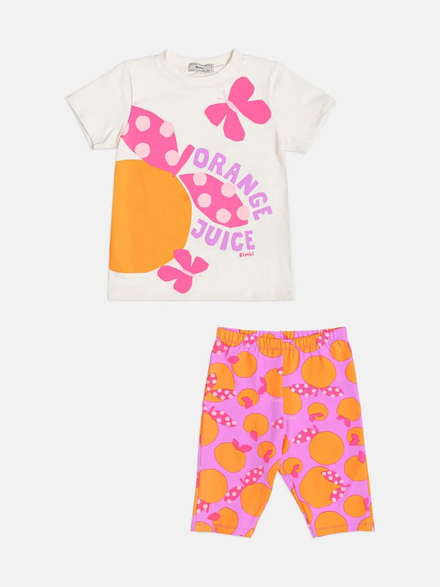 Conjunto Infantil Menina Bimbi com Shorts Ciclista Roxo e Blusa Branca Laranjinha