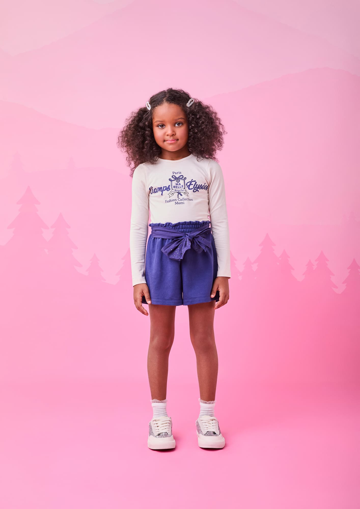 Conjunto Infantil Momi Inverno com Shorts Azul e Blusa Manga Longa Bege Paris