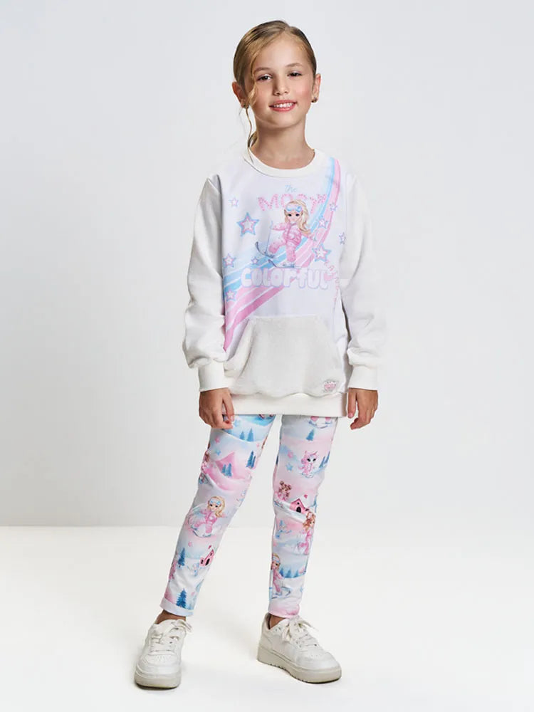 Conjunto Infantil Cinti Inverno com Calça Legging e Casaco Branco Menina Esqui