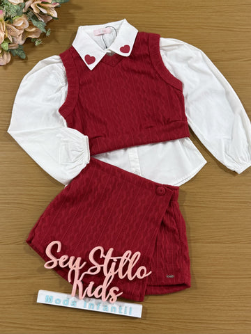 Conjunto Infantil Kukie Inverno Camisa Com Colete e Shorts Saia