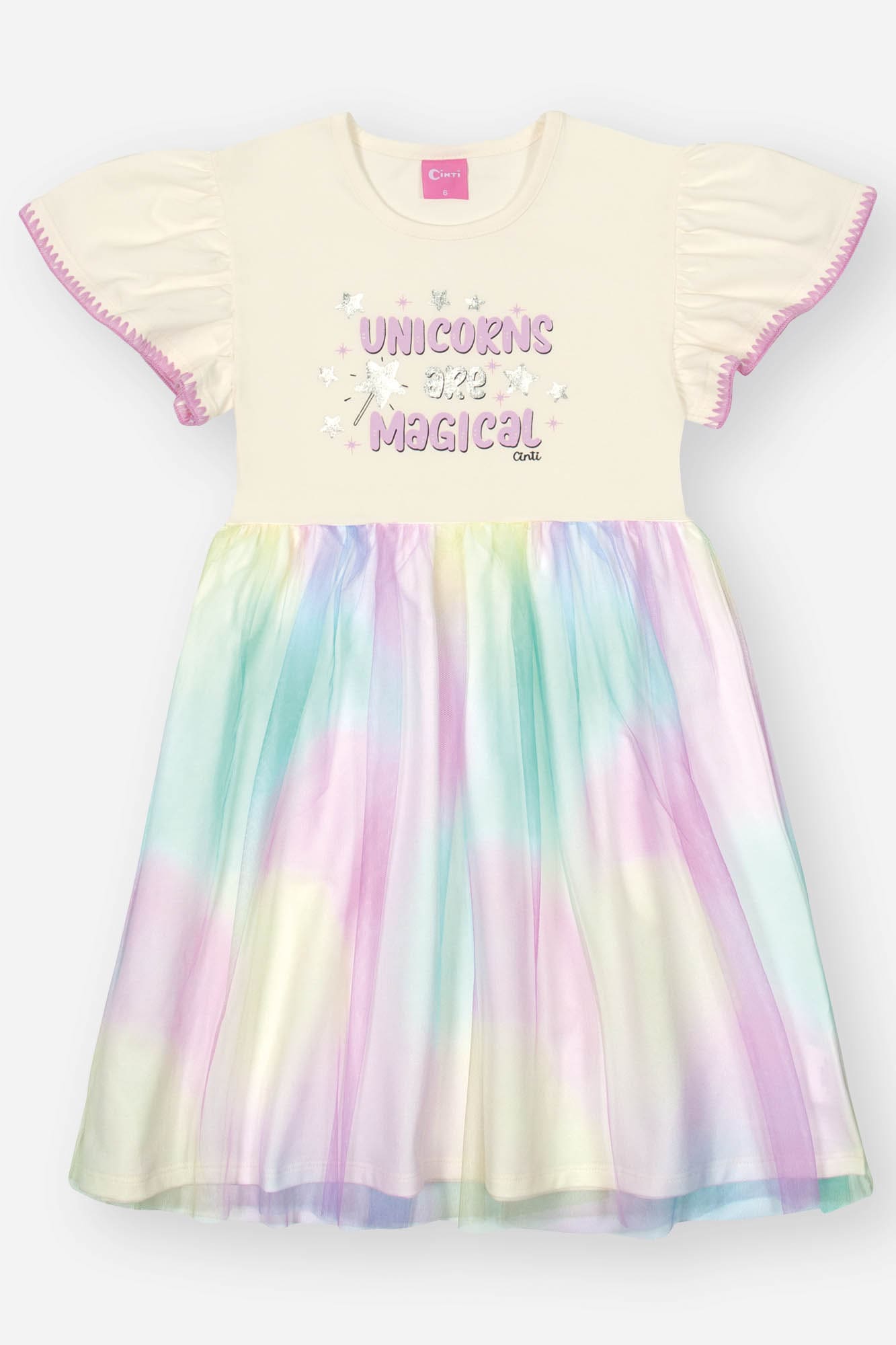 Vestido Infantil Cinti Inverno Tule Arco íris