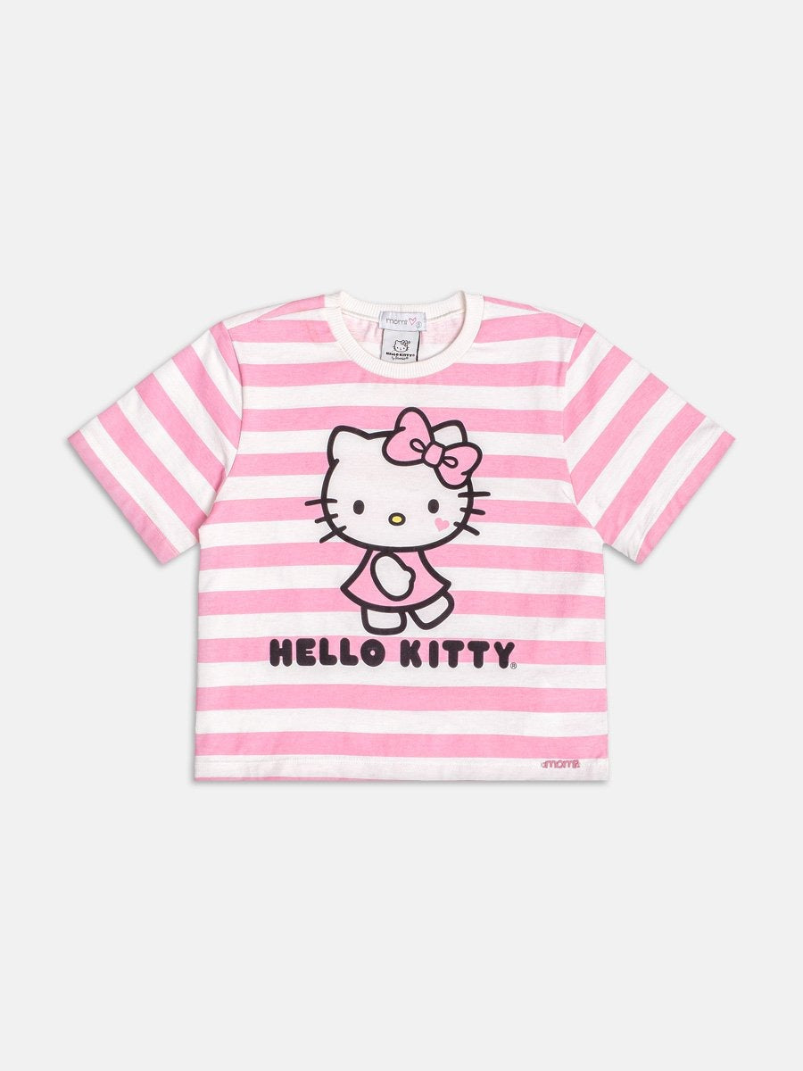 Blusa Infantil Momi Verão Listrada Rosa Hello Kitty