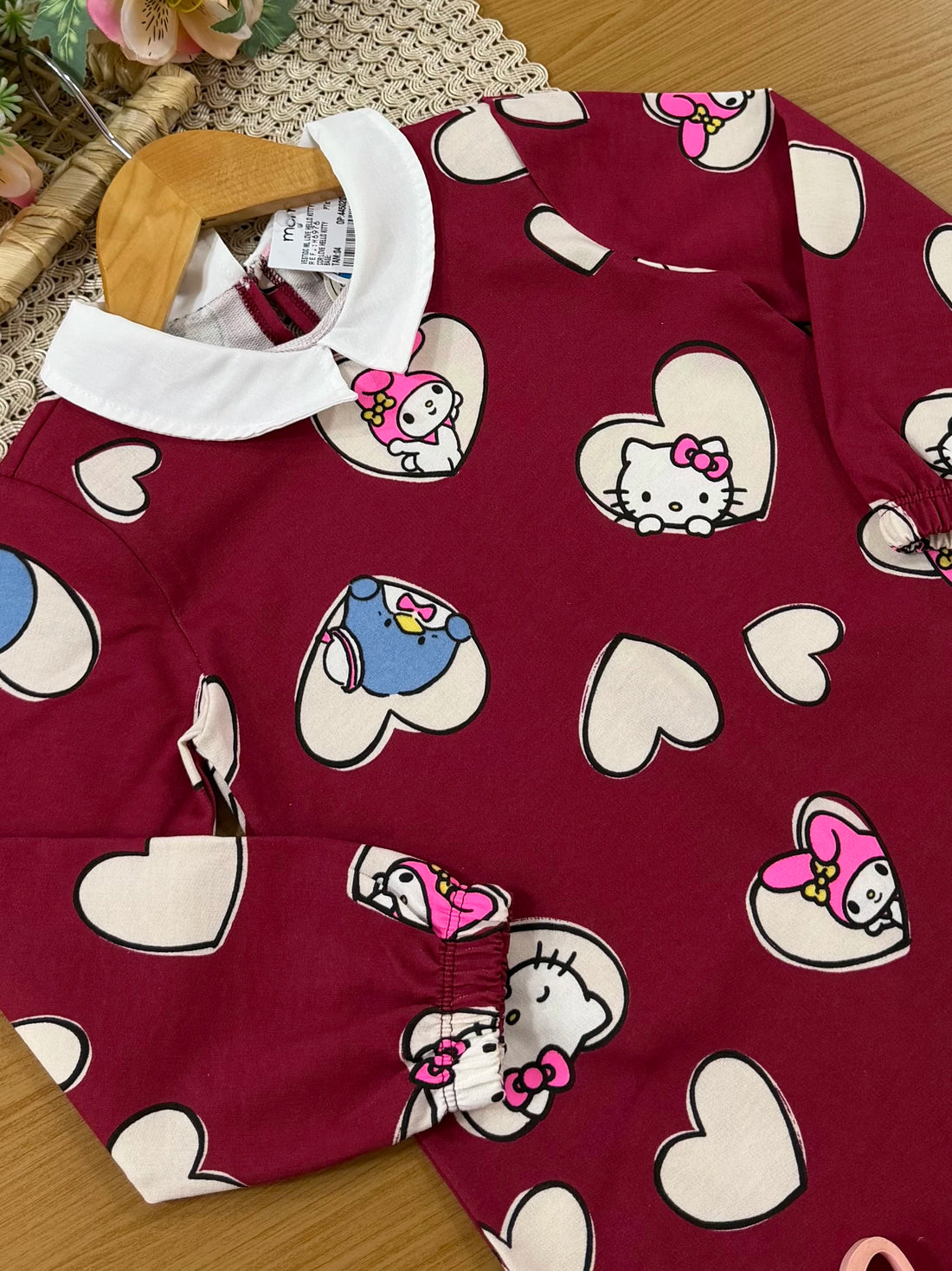 Vestido Infantil Momi Inverno Vinho Hello Kitty Love