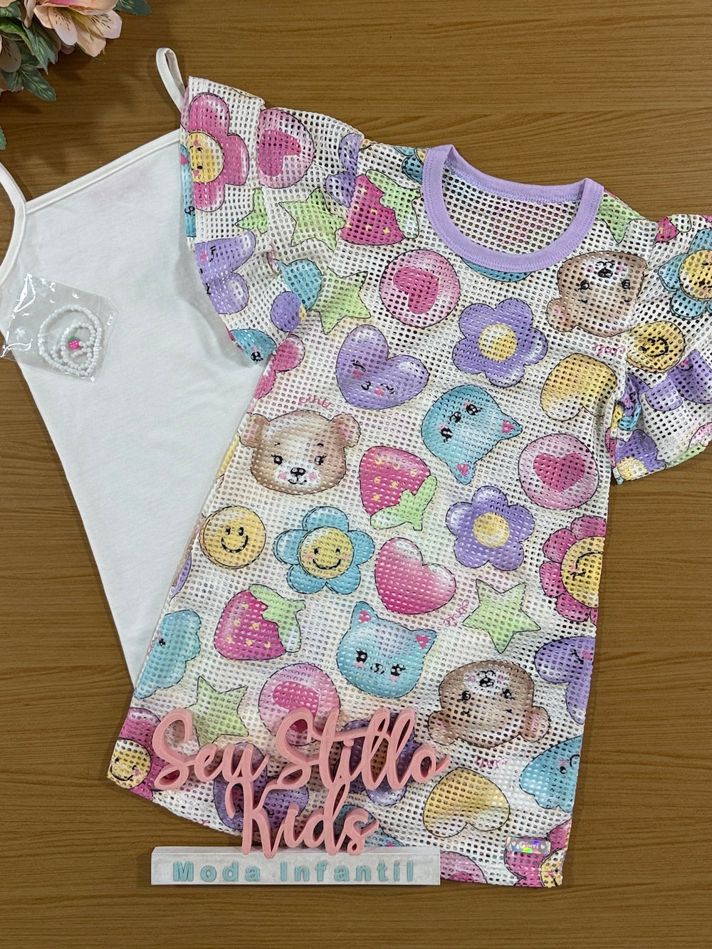 Vestido Infantil Cinti Verão Estampa Divertida Com Miçanga