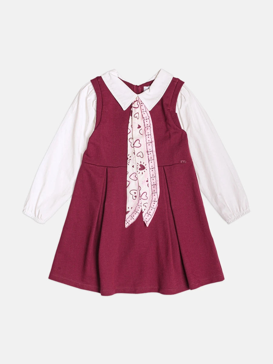 Vestido Infantil Momi Inverno Vinho com Gola e Lacinho