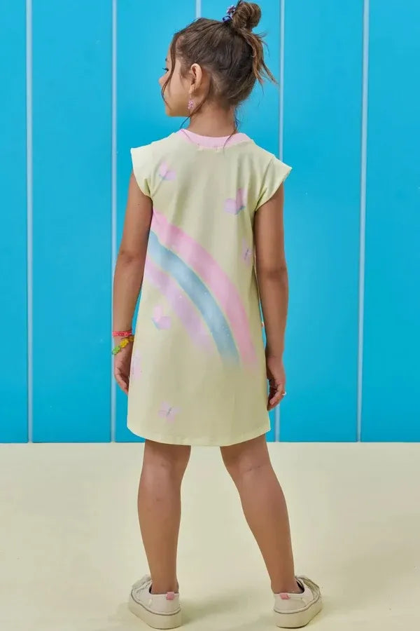 Vestido Infantil Kukiê Amarelo Ursinho com Pompom