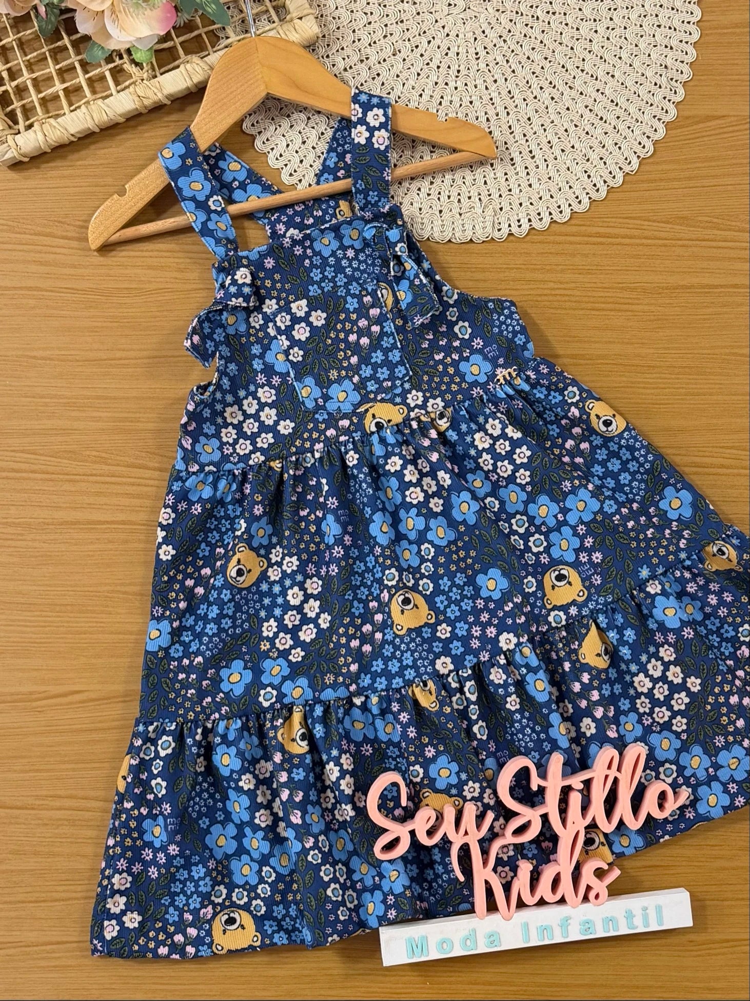 Salopete Infantil Momi Inverno Azul Floral