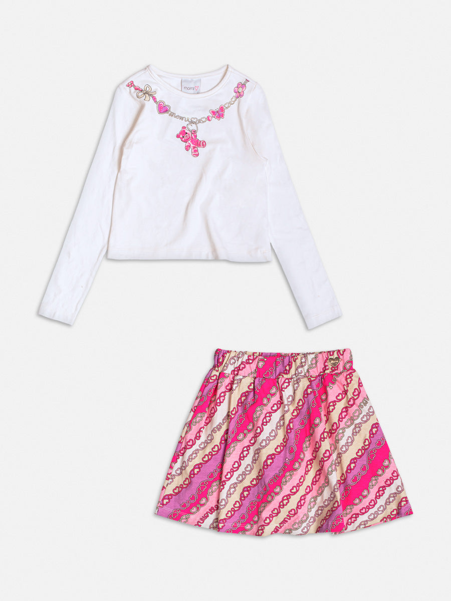 Conjunto Infantil Momi Inverno com Saia Colorida Corações e Blusa Manga Longa