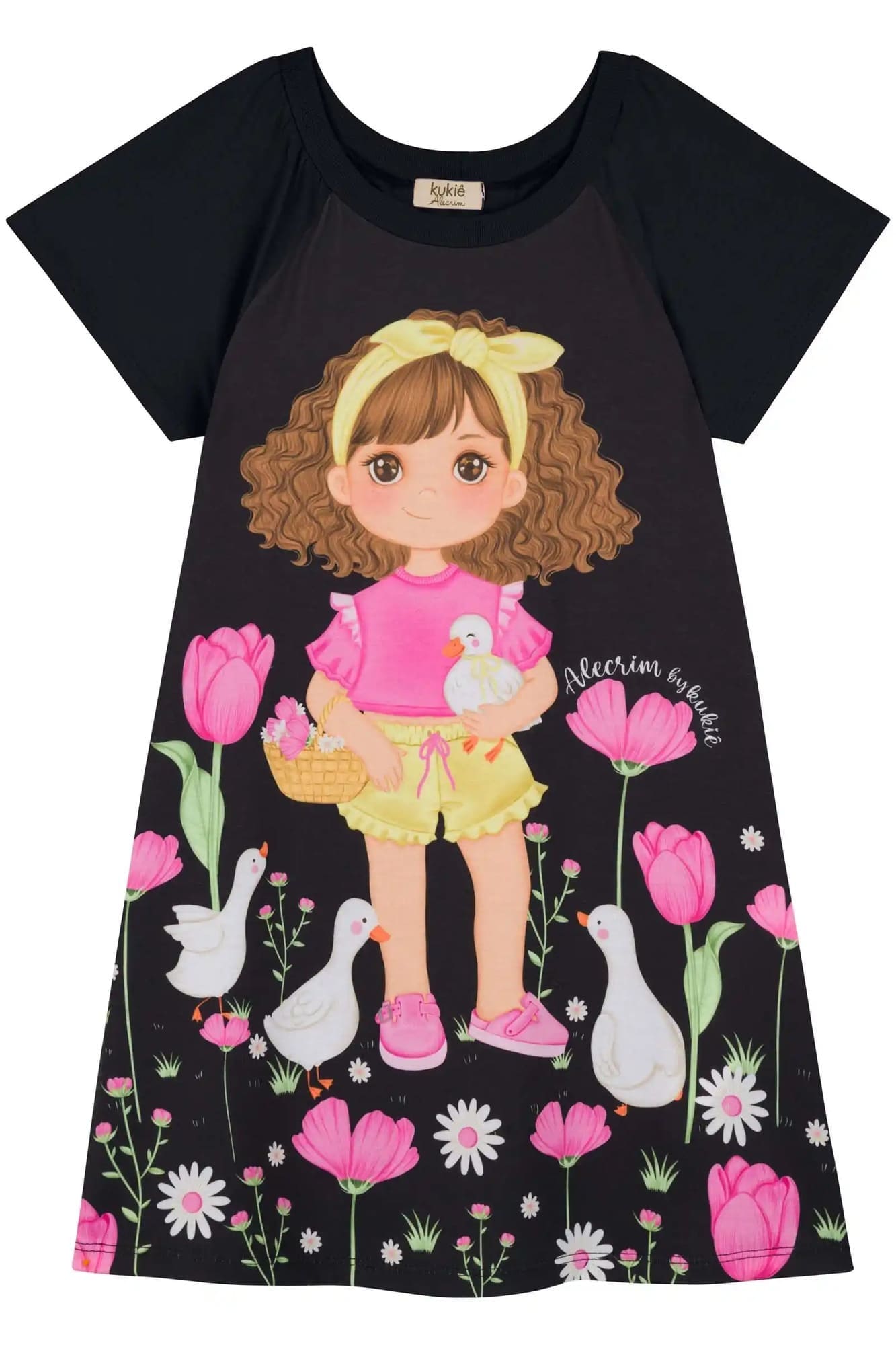 Vestido Infantil Kukiê Verão Preto Menina no Jardim