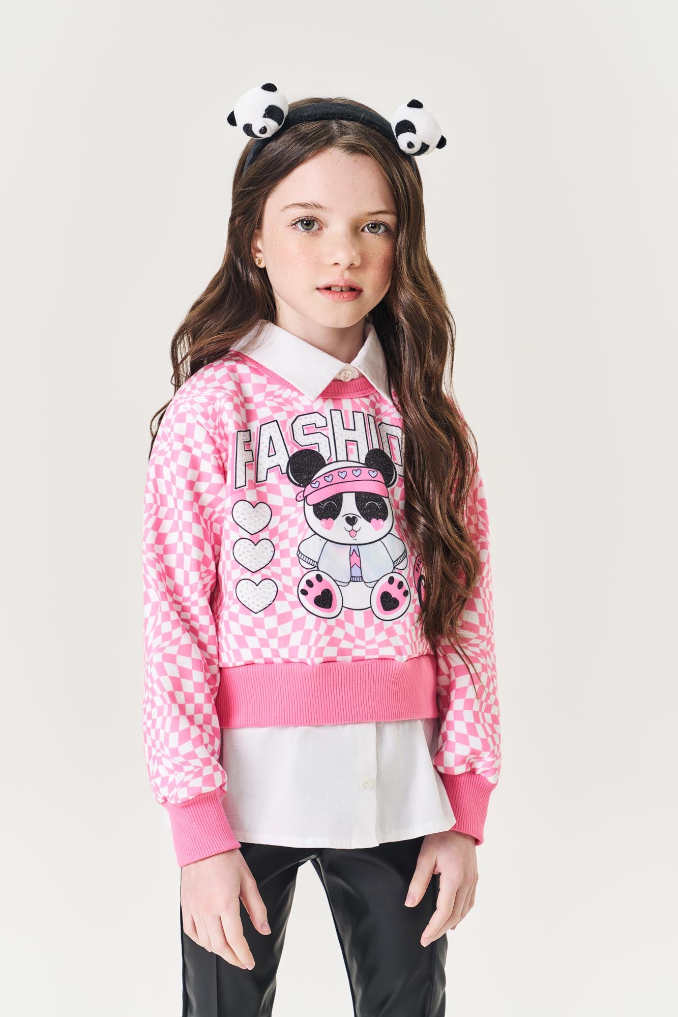 Conjunto Infantil Cinti Inverno Calça e Moletom Flanelado Rosa Panda