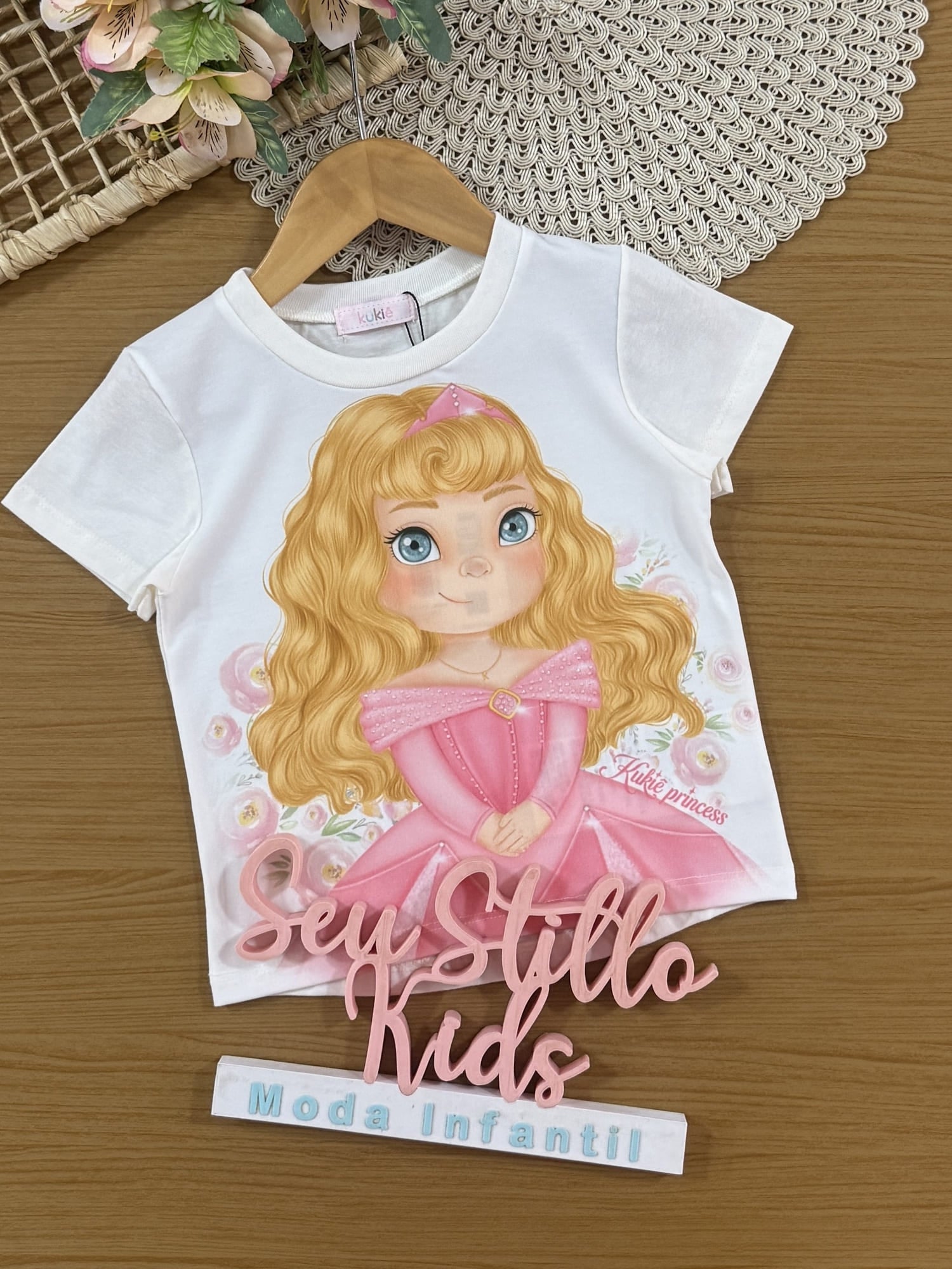 Blusa Infantil Kukiê Verão Branca Princesa Aurora