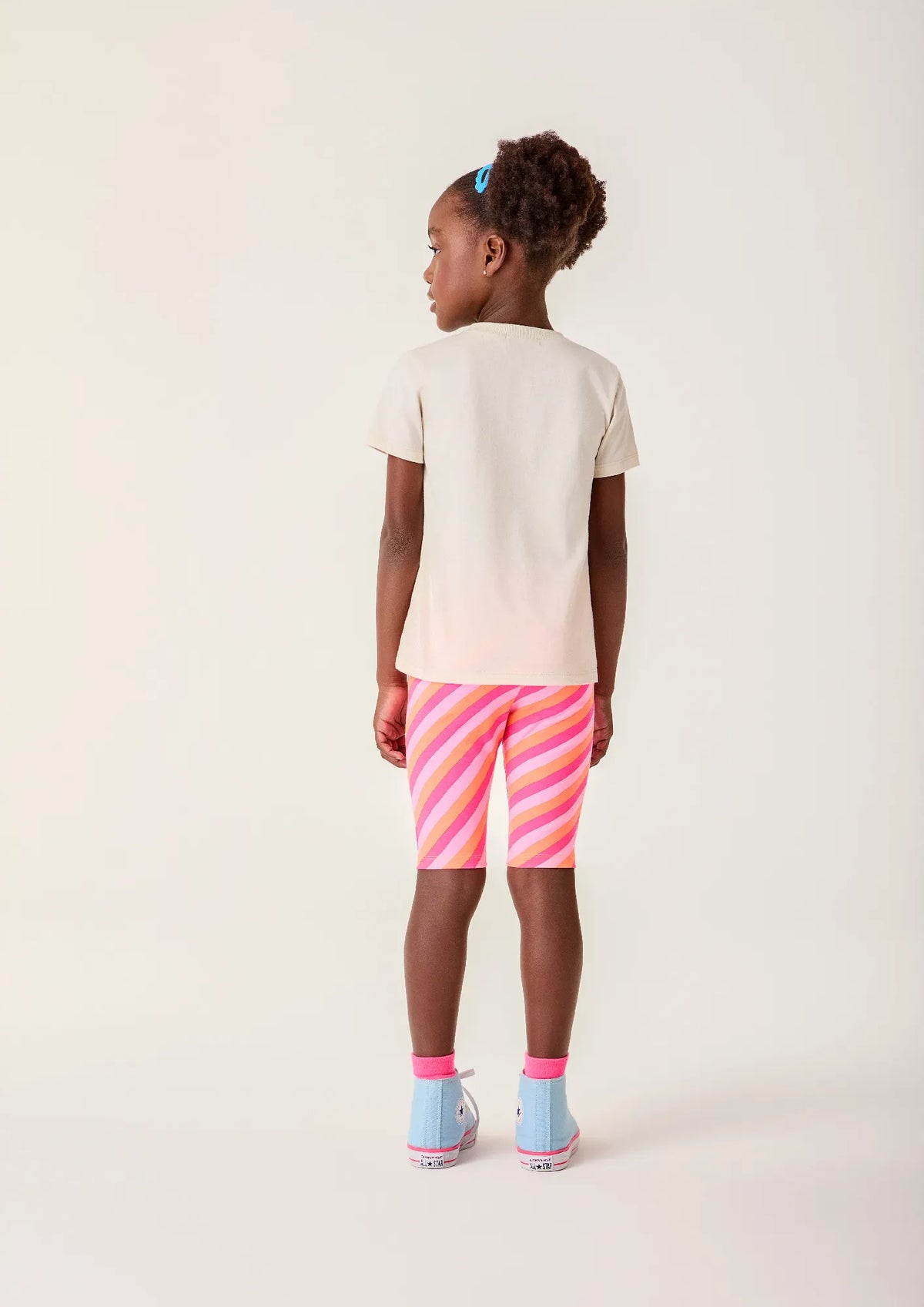 Conjunto Infantil Menina Bimbi Shorts Ciclista Listrado e Blusa Stitch Fruits Disney