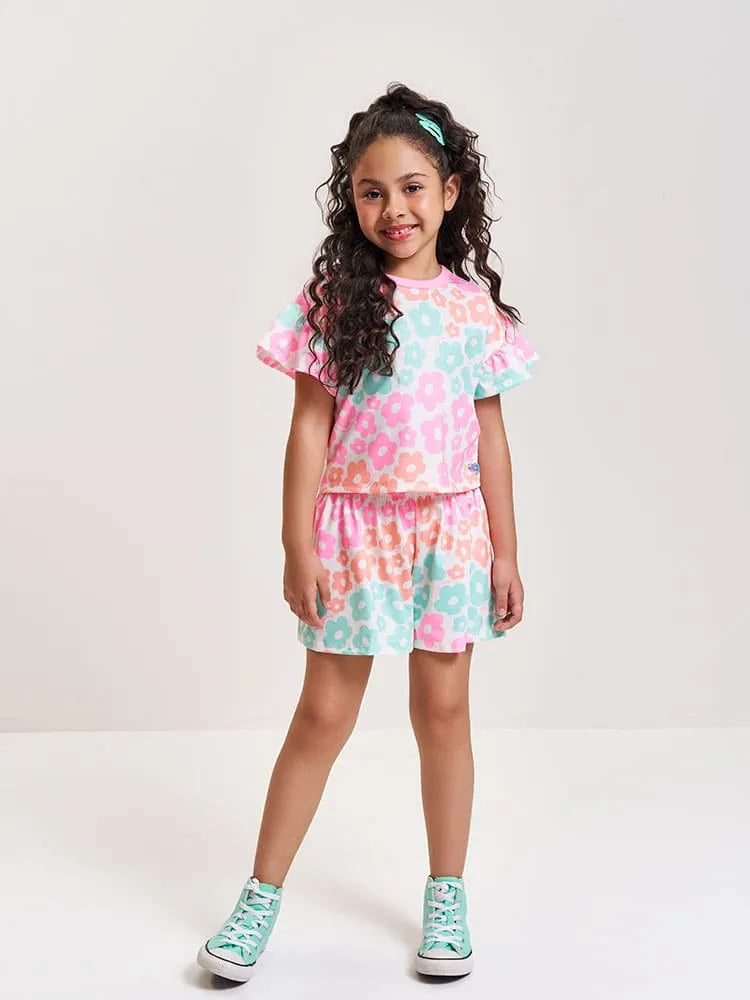 Conjunto Infantil Menina Cinti com Shorts e Blusa Flores Coloridas