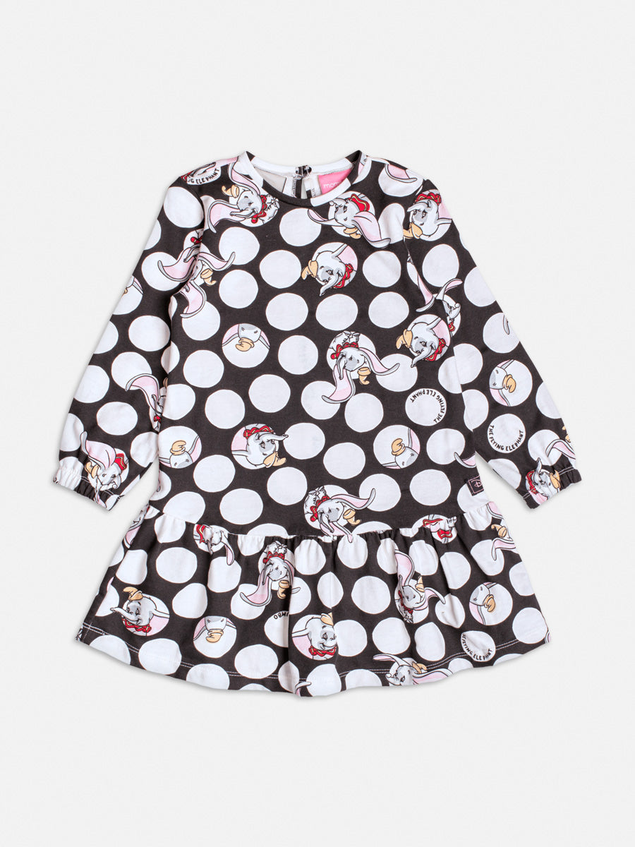 Vestido Infantil Momi Inverno Manga Longa Preto Dumbo Disney