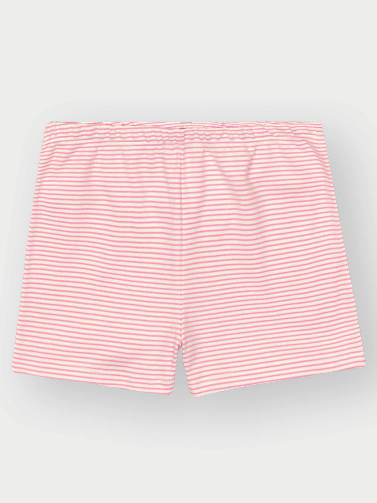 Pijama Infantil Cinti Verão com Shorts Rosa Listrado e Blusa Branca Ursinha