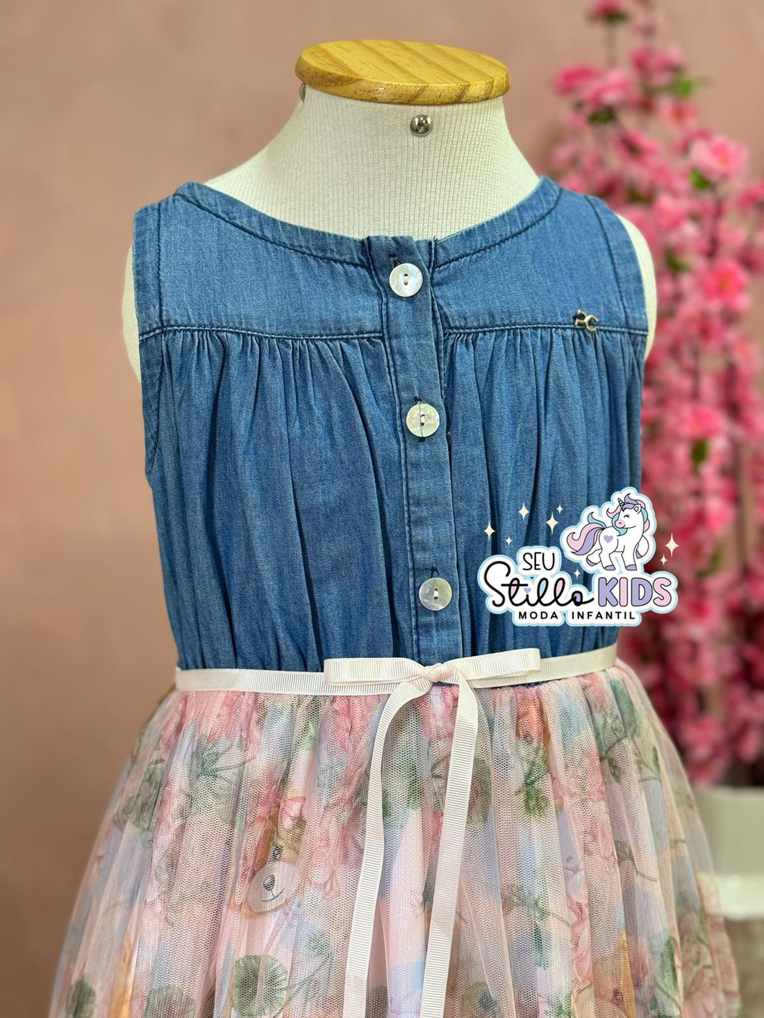 Vestido de Festa Infantil Petit Cherie Verão Ursinho Com Flores