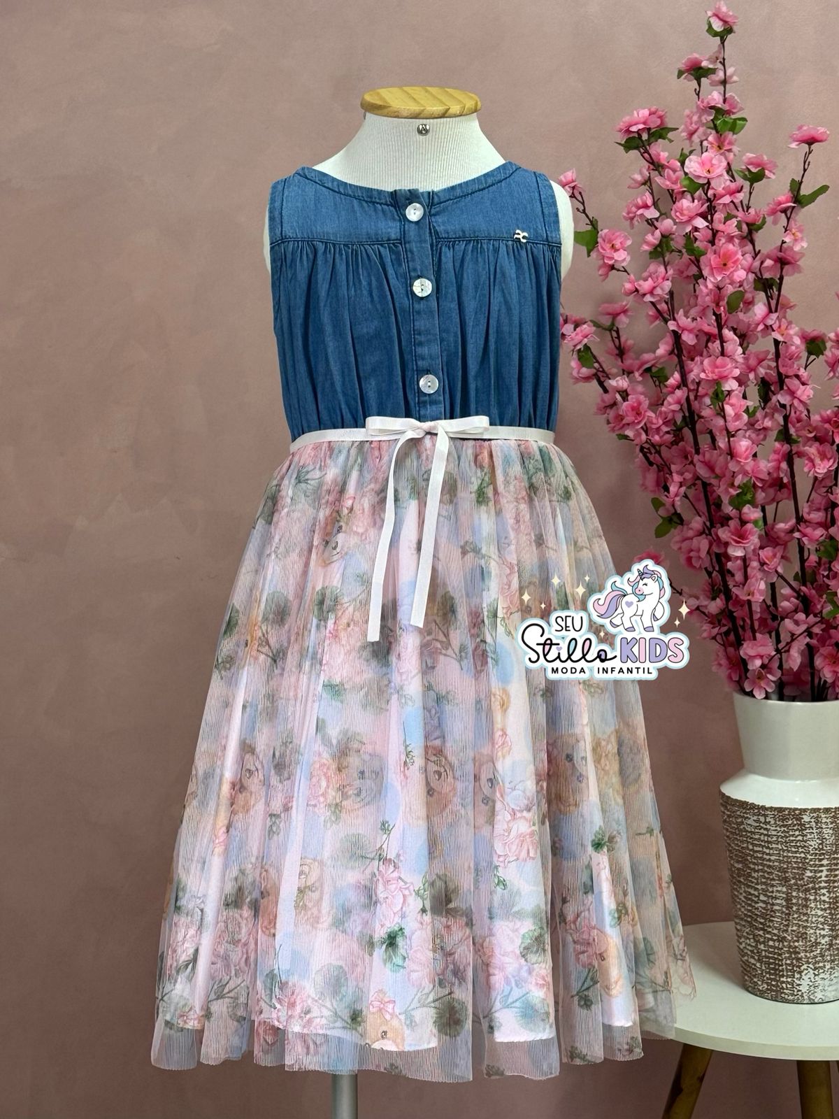 Vestido de Festa Infantil Petit Cherie Verão Ursinho Com Flores
