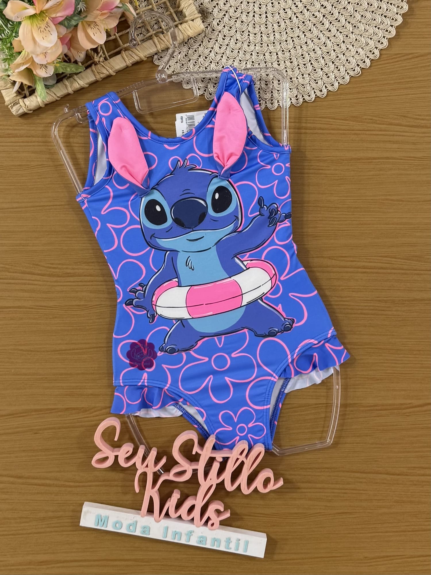 Maiô Infantil Animê Verão Azul Stitch Disney