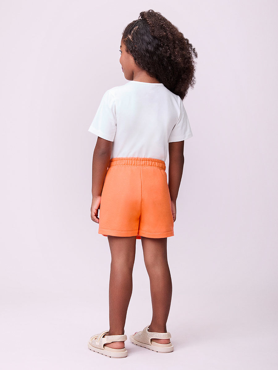 Conjunto Infantil Momi Verão Shorts Saia Laranja e Blusa com Strass