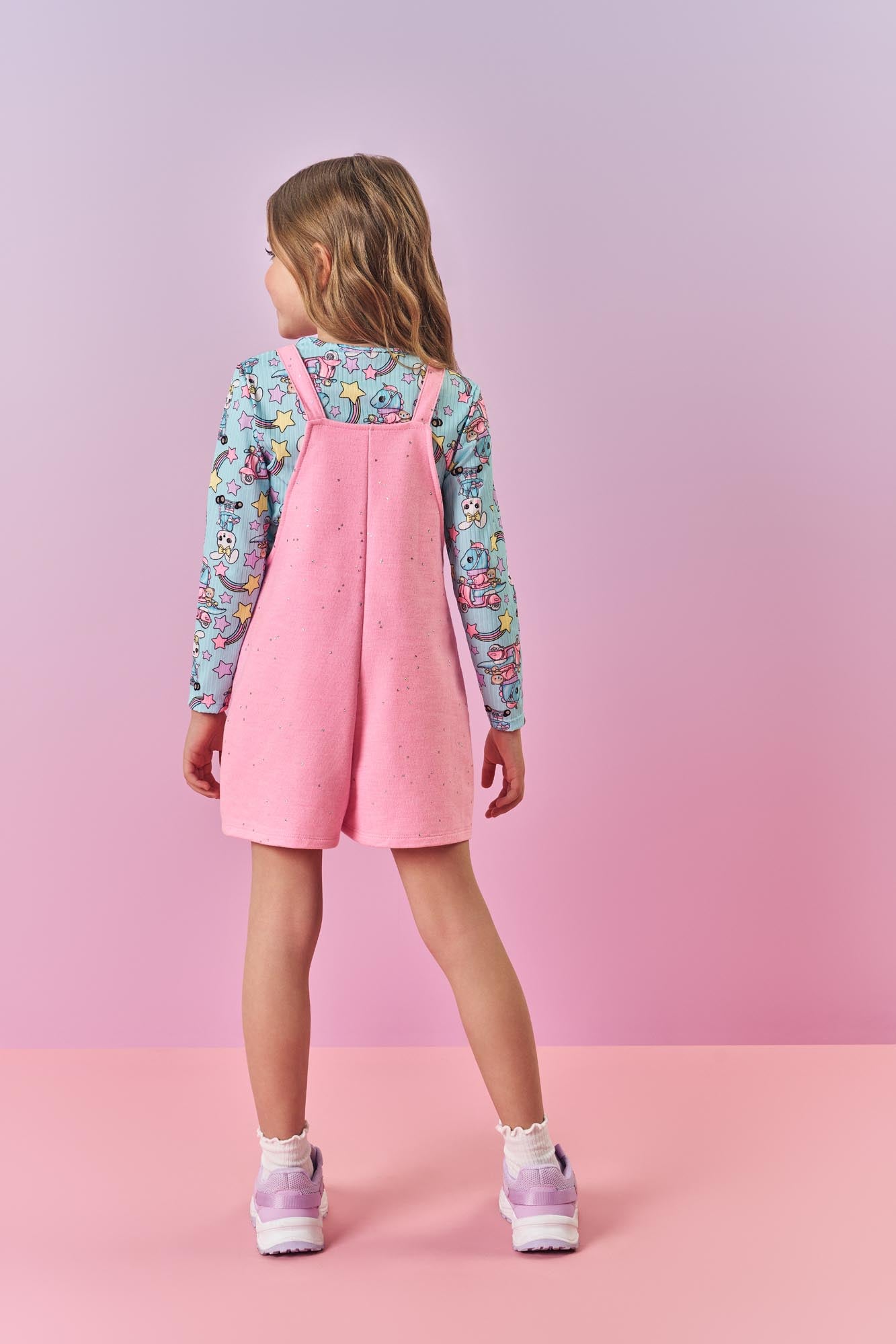Jardineira Infantil Cinti Inverno Rosa com Blusa Coelhinha