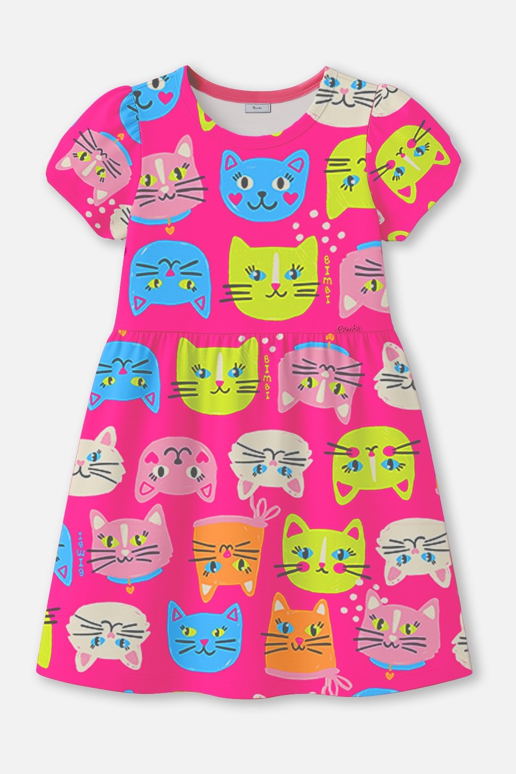Vestido Infantil Bimbi Verão Rosa Gatinhas