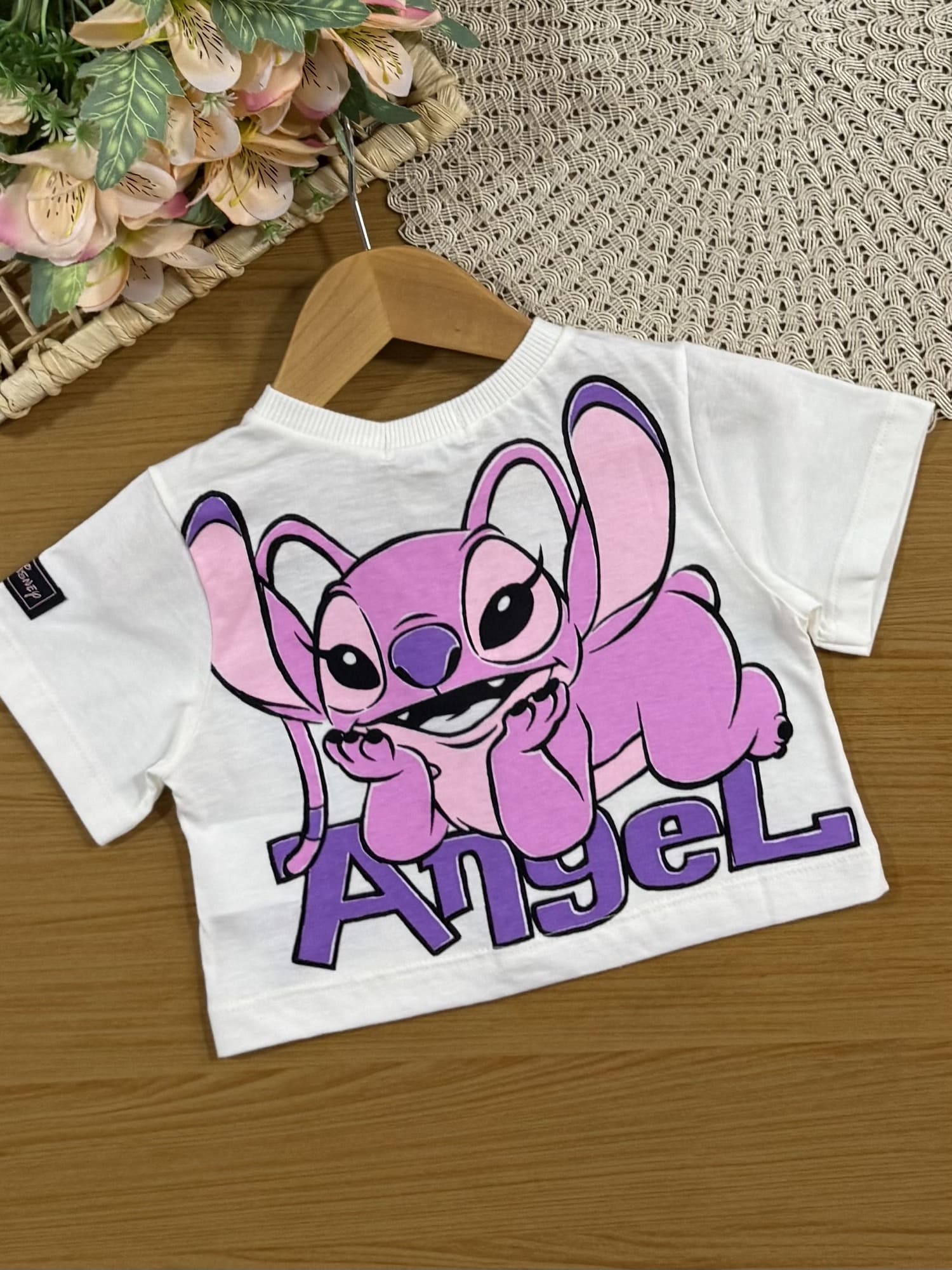 Blusa Infantil Momi Branca Stitch e Angel Disney