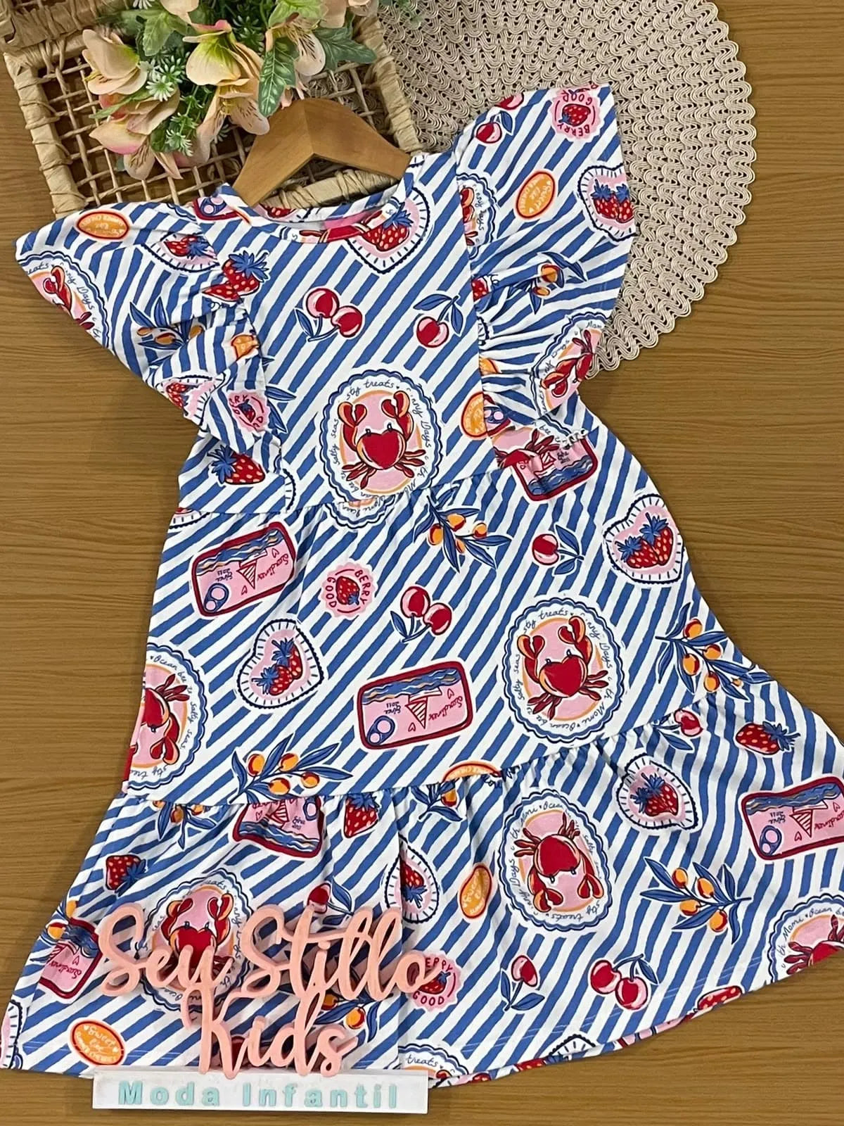 Vestido Infantil Momi Listrado Azul
