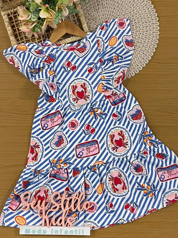 Vestido Infantil Momi Listrado Azul